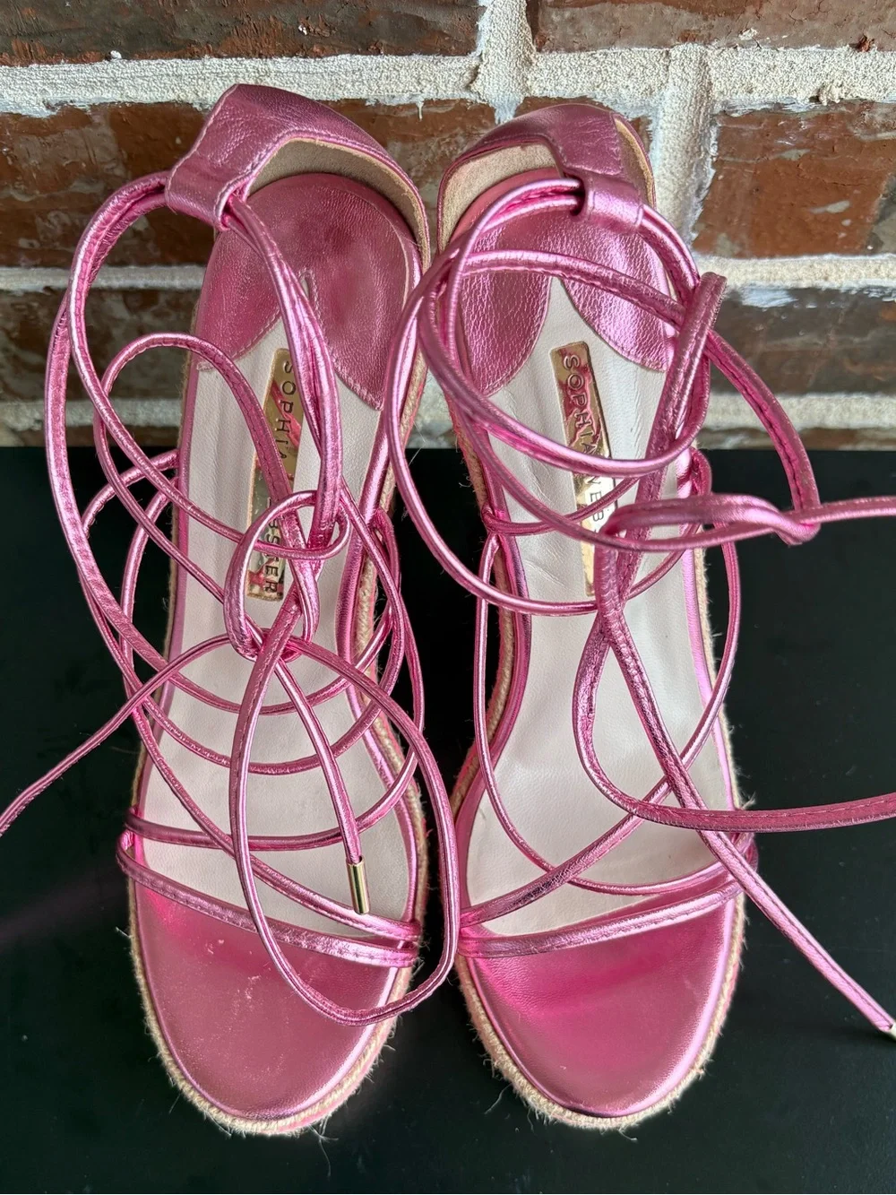 Sophia Webster Mimi Espadrille Wedge Sandals Metallic Citrus Pink EU Size 39
